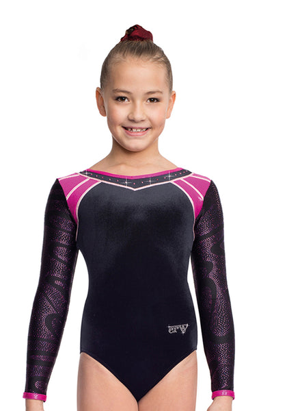 Ervy Addison Long Sleeved Leotard Black And Party Pink Elite Gymnastics