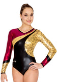 Ervy Alina Long Sleeved Leotard (Black, Bordeaux and Gold)