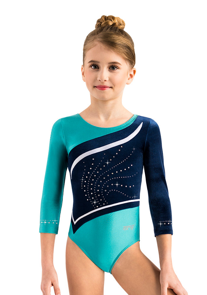 Ervy Diamond 34 Sleeved Leotard Pale Turquoise Ink And White Elite Gymnastics 8469