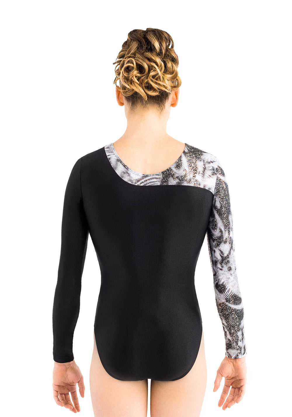 Ervy Vesna Long Sleeved Leotard Black Silver And Skin Elite Gymnastics 